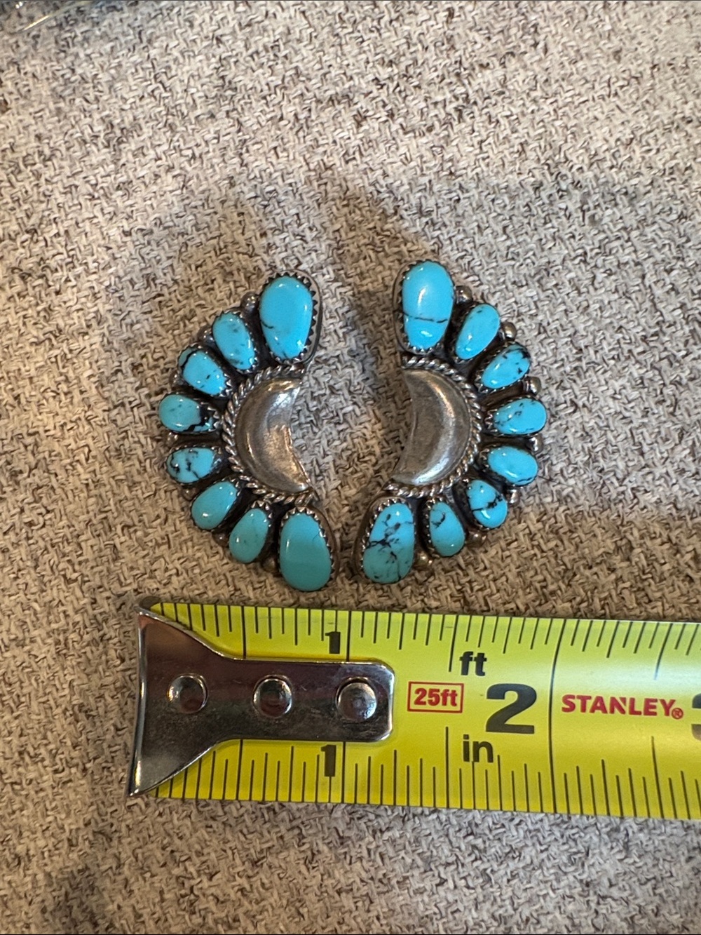 Sterling Silver Crescent Earrings with Turquoise Stones